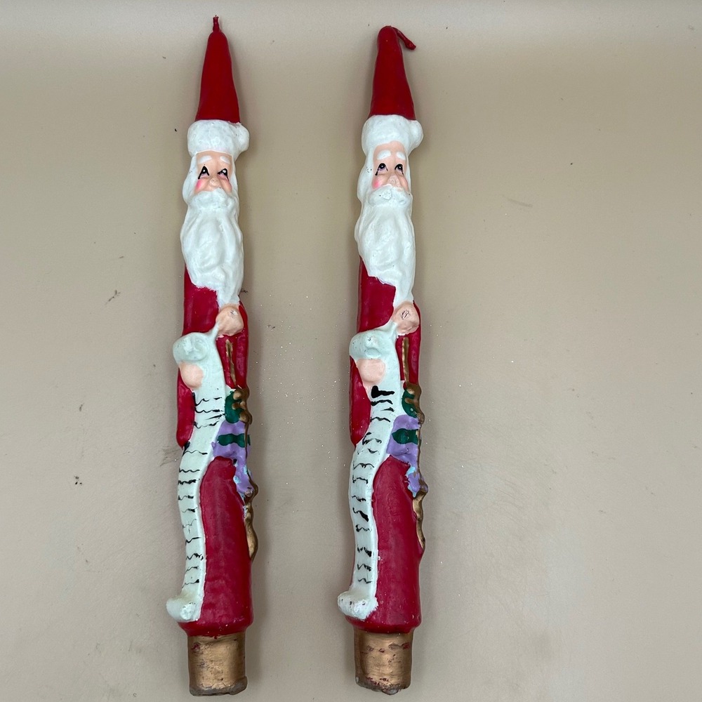 Giftco Antique Santa Fine Wax Taper Candles Set of 2 Christmas Decor 9.75 inch